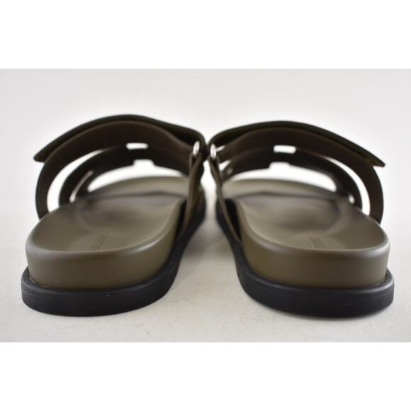 Hermes Chypre Sandal Mens Vert Toundra Green Suede Black H Logo Slide Flat 46 13 - Picture 16 of 16